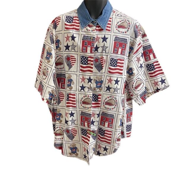 Quizz Jeans New York Plus VTG 4th Of July Patriotic Shirt Size 24W - Picture 1 of 10